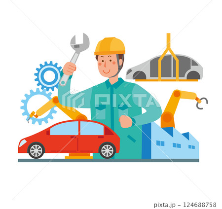 等尺性スマート産業工場。自動化された生産ライン、オートメーション業界、工場エンジニアワーカーベクトルイラストPremiumベクトル素材