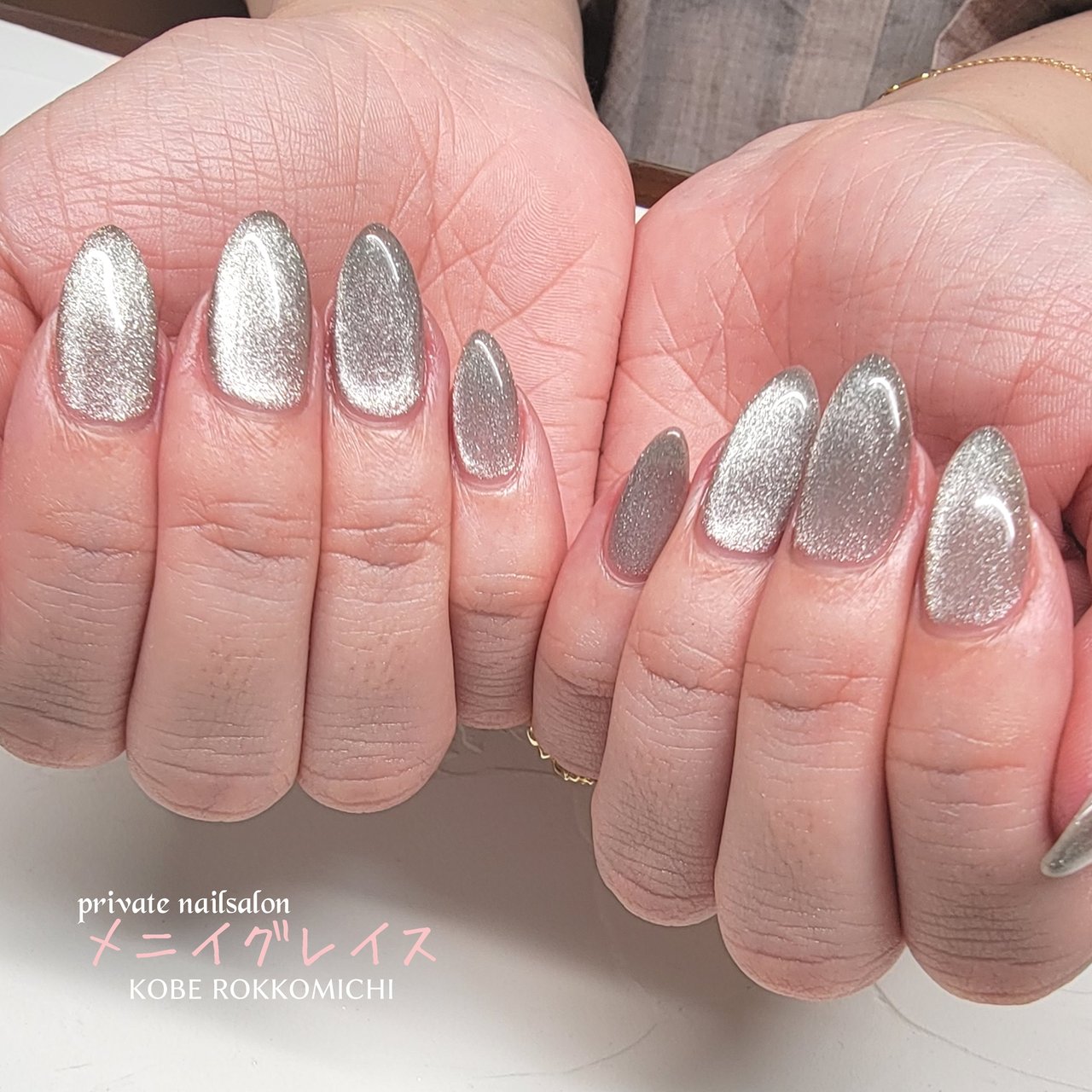 蝶×キラキラのシルバーマグネットネイルmianail〜ネイルチップ