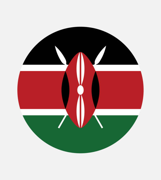 ポールのケニアの旗。青空。ケニアの国旗Premium写真