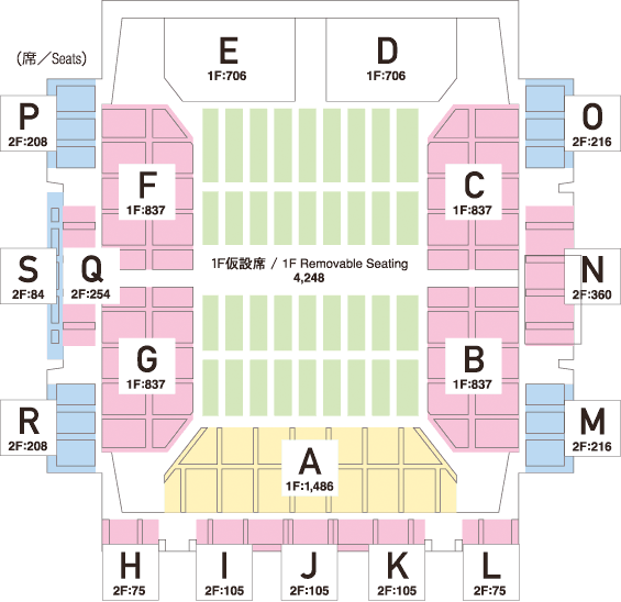 福岡国際センター 展示ホールの座席表10,000席