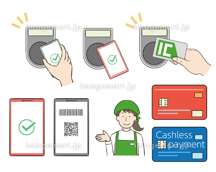 スマホ決済 キャッシュレス決済をする女性のイラスト無料のフリー素材 イラストエイト