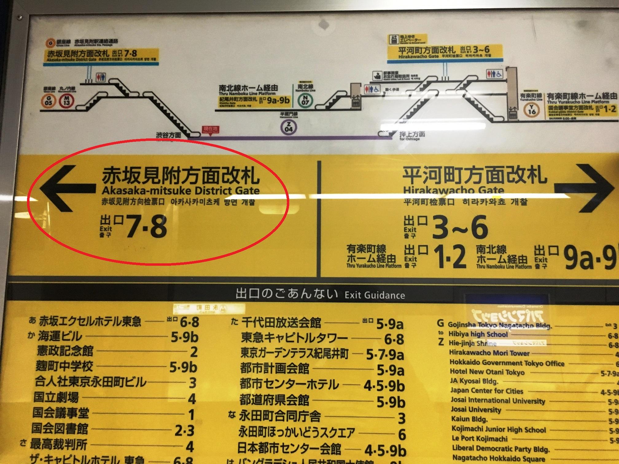 永田町駅 南北線ホームの階段・エスカレーター・エレベーターに近い降車位置情報