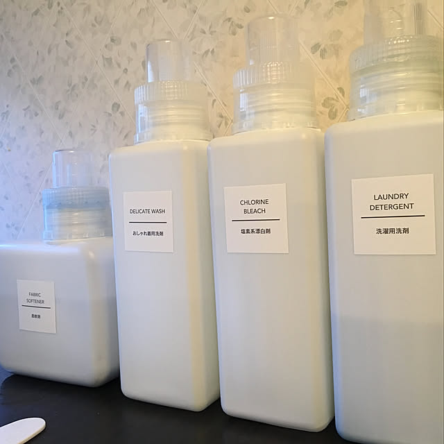 100均「詰め替えボトル用ステッカー洗剤」の商品情報とラベルの種類とサイズ。ダイソーで販売 4549131620795