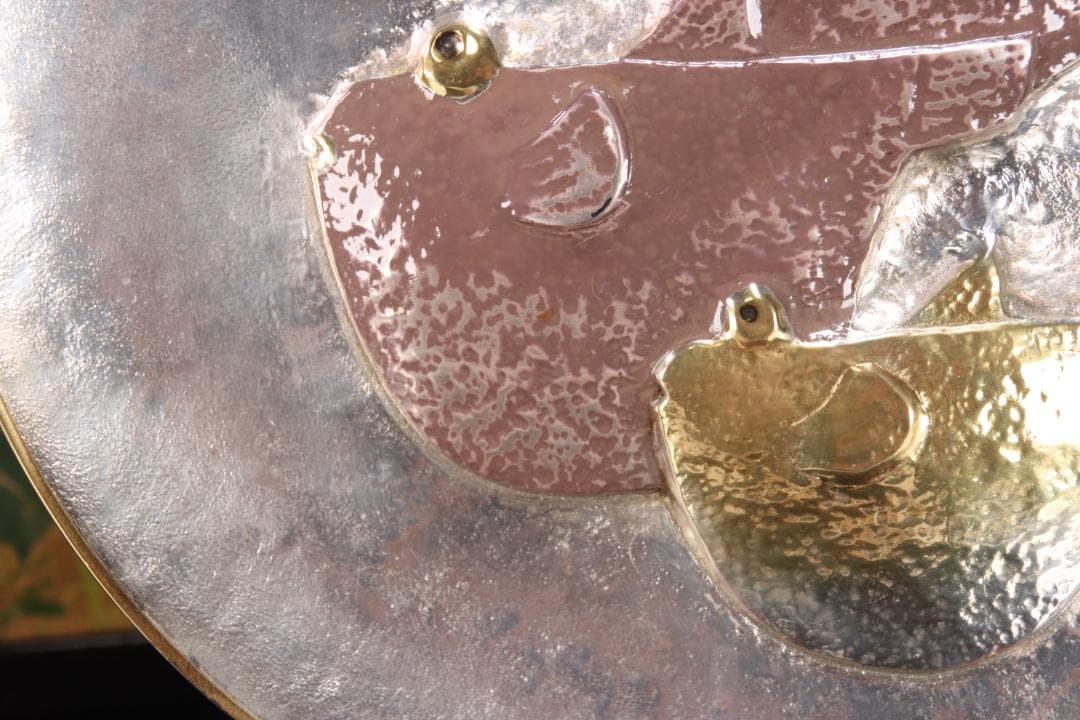 BE769 彫鍛師 荒井仁一 作 純銀製 鍛金飾皿 五福 重さ