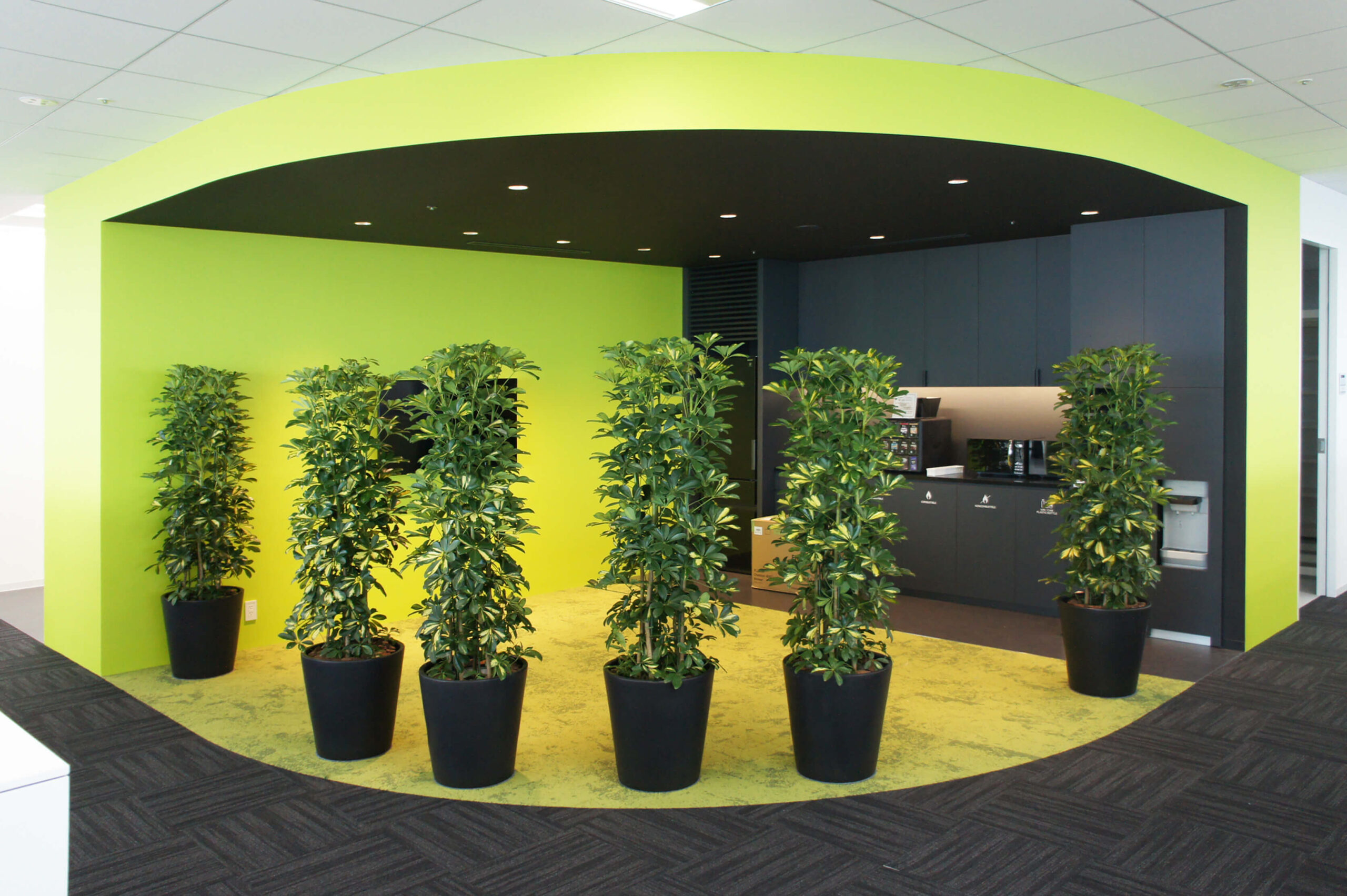 自社商品をディスプレイしたエントランスで企業コンセプトを演出 東京都 港区 130坪オフィスデザイン事例 – オフィスバスターズデザイン