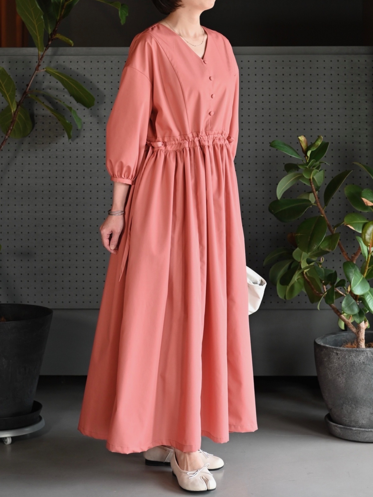 ヨーク切り替えワンピース パターン 型紙７分袖ベルスリーブor半そでAtelier-