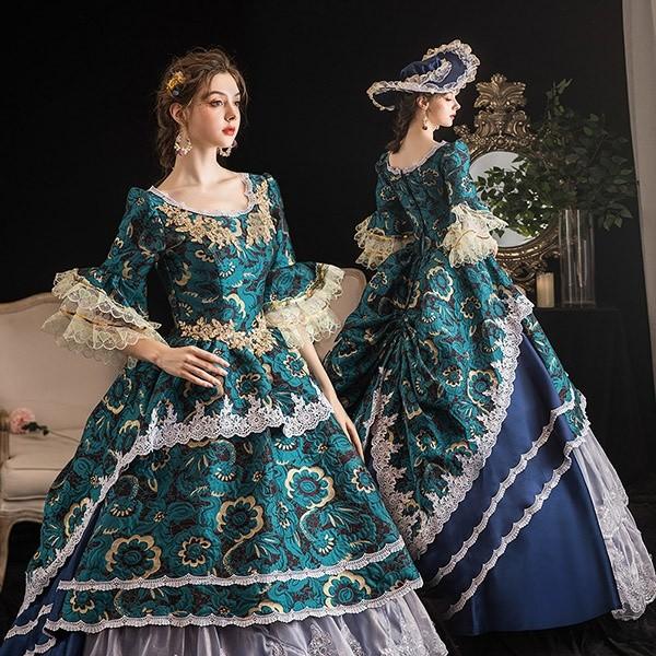 Amazonパーティードレス 宮廷衣装 ステージ衣装 貴族服装 演出服 ヨーロッパ コートスーツ 劇場 中世貴族風 宮廷ドレス 衣装発表会用ドレス ダンスドレス 社交ダンスドレス 発表会用 競技ダンス 豪華 大合唱 開場ドレスグリーン, Sコスプレ・仮装 通販