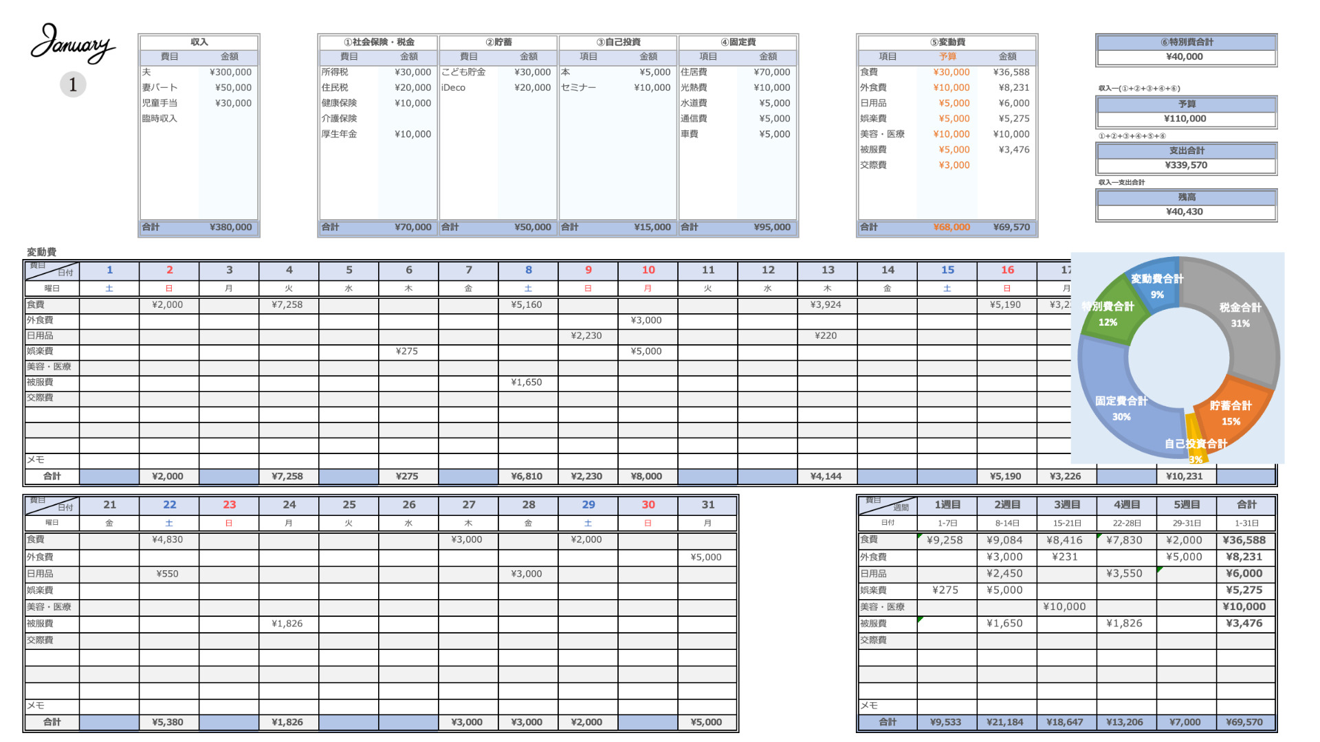 家計簿月間・シンプル- 無料テンプレート公開中 - 楽しもう Office